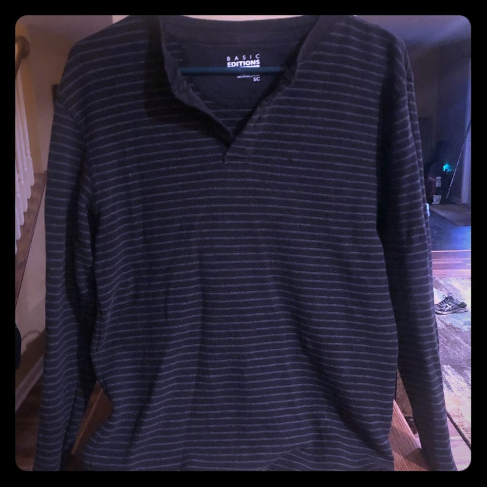 Basic Editions Black Striped Long Sleeve Button Up